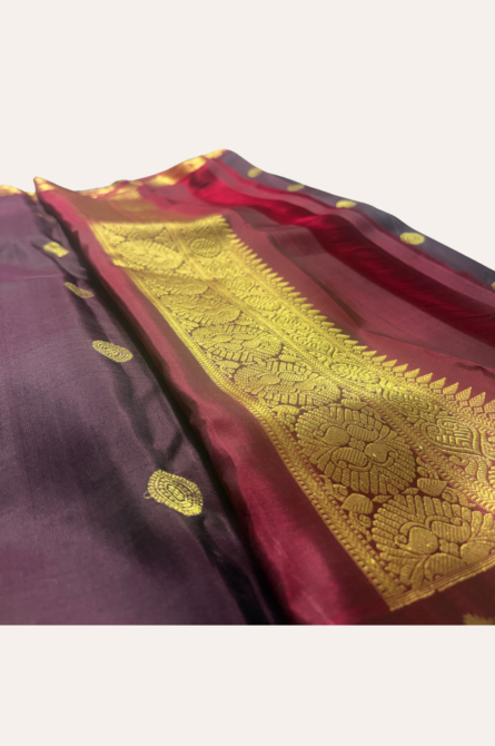 Wine Maroon Vintage Kanchi Pattu Saree - Premium Wedding Piece - Image 3